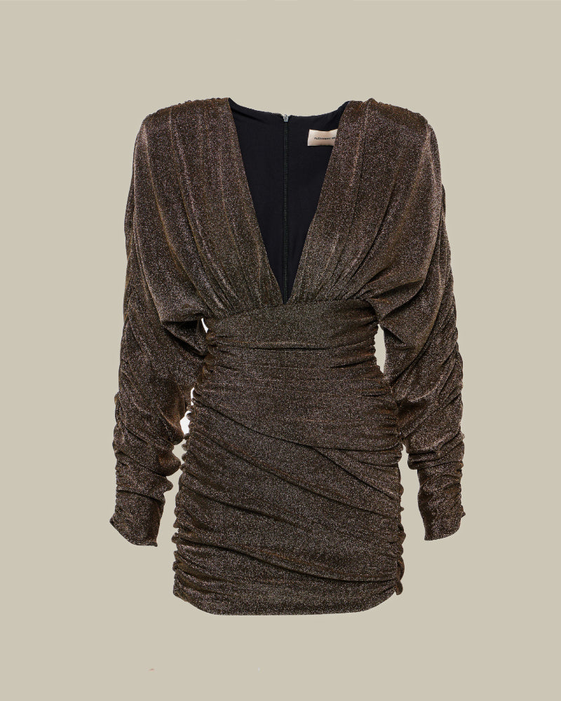 Metallic Gold Ruched Mini Dress