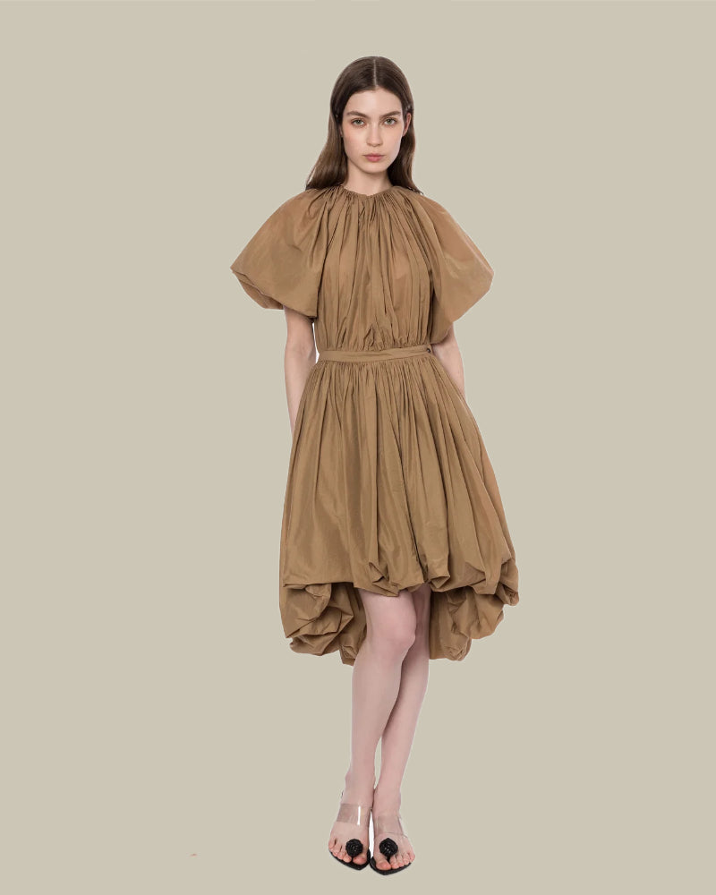 Beige Crinkled Nylon Dress