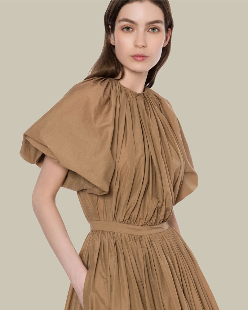 Beige Crinkled Nylon Dress