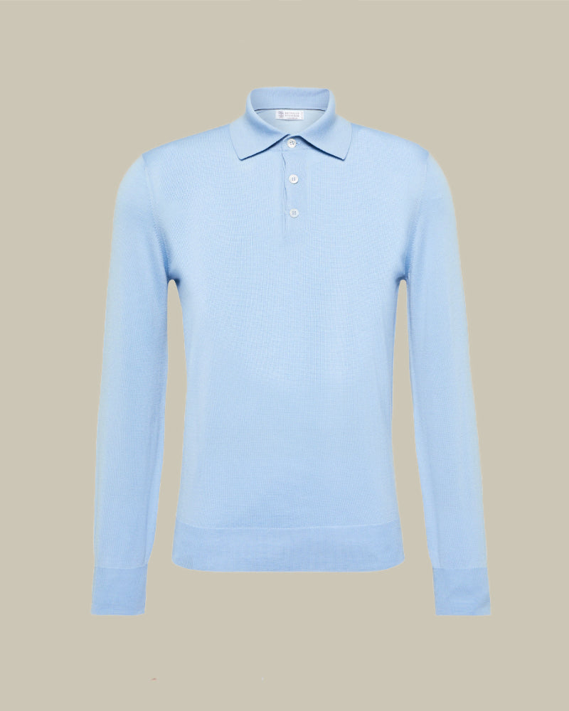 Sky Blue Virgin Wool & Cashmere Blend Knit Polo