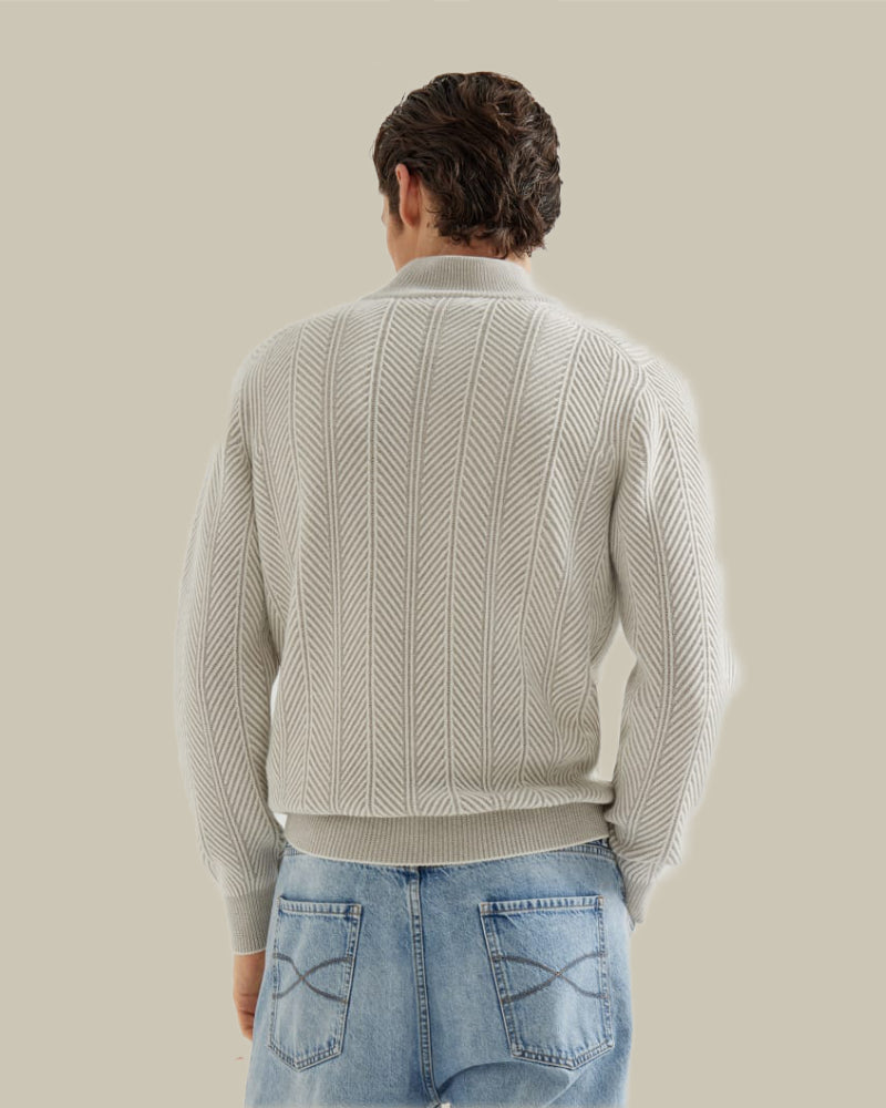 Cashmere Vanisé Chevron Sweater With Half Zip