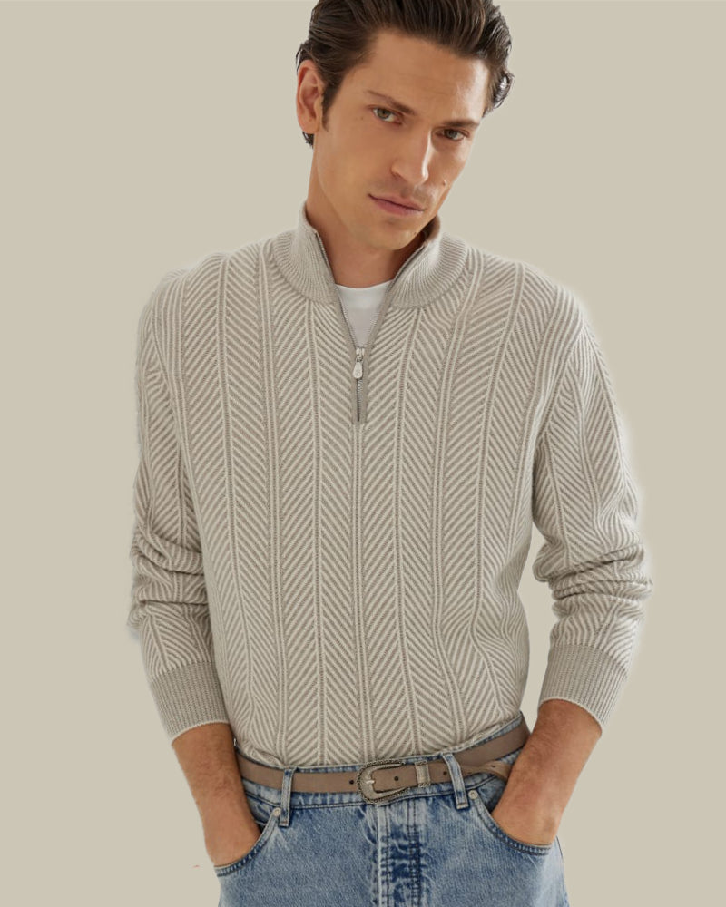 Cashmere Vanisé Chevron Sweater With Half Zip