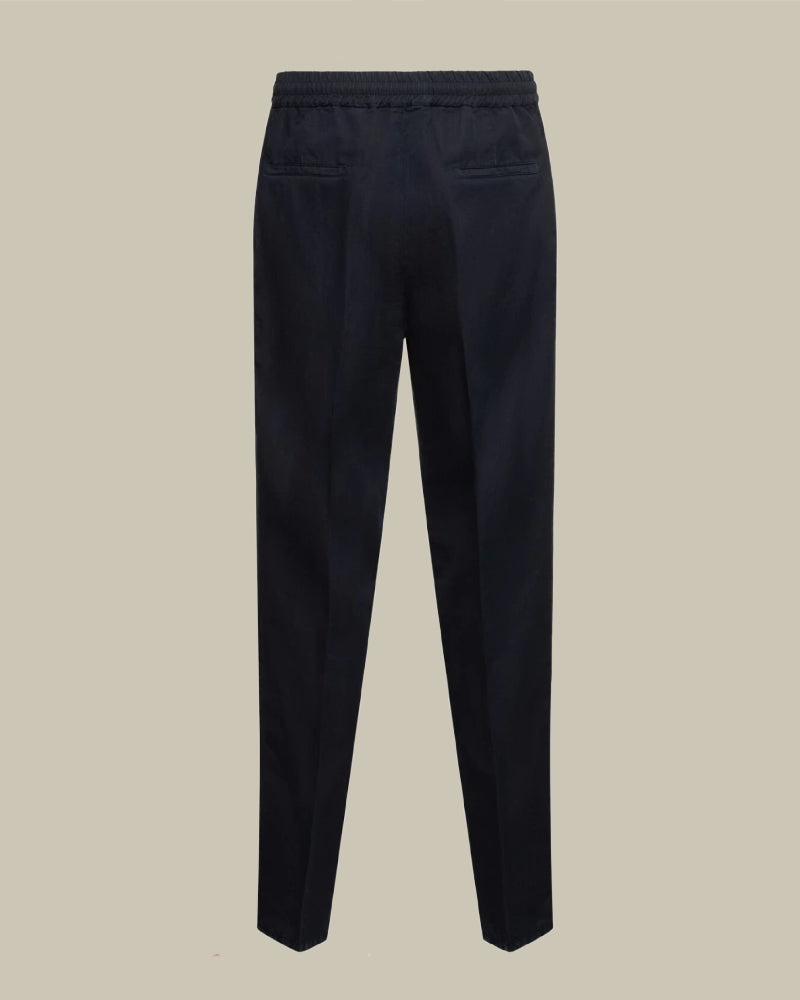 Navy Linen Blend Drawstring Trouser