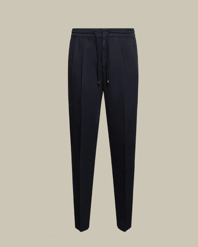 Navy Linen Blend Drawstring Trouser