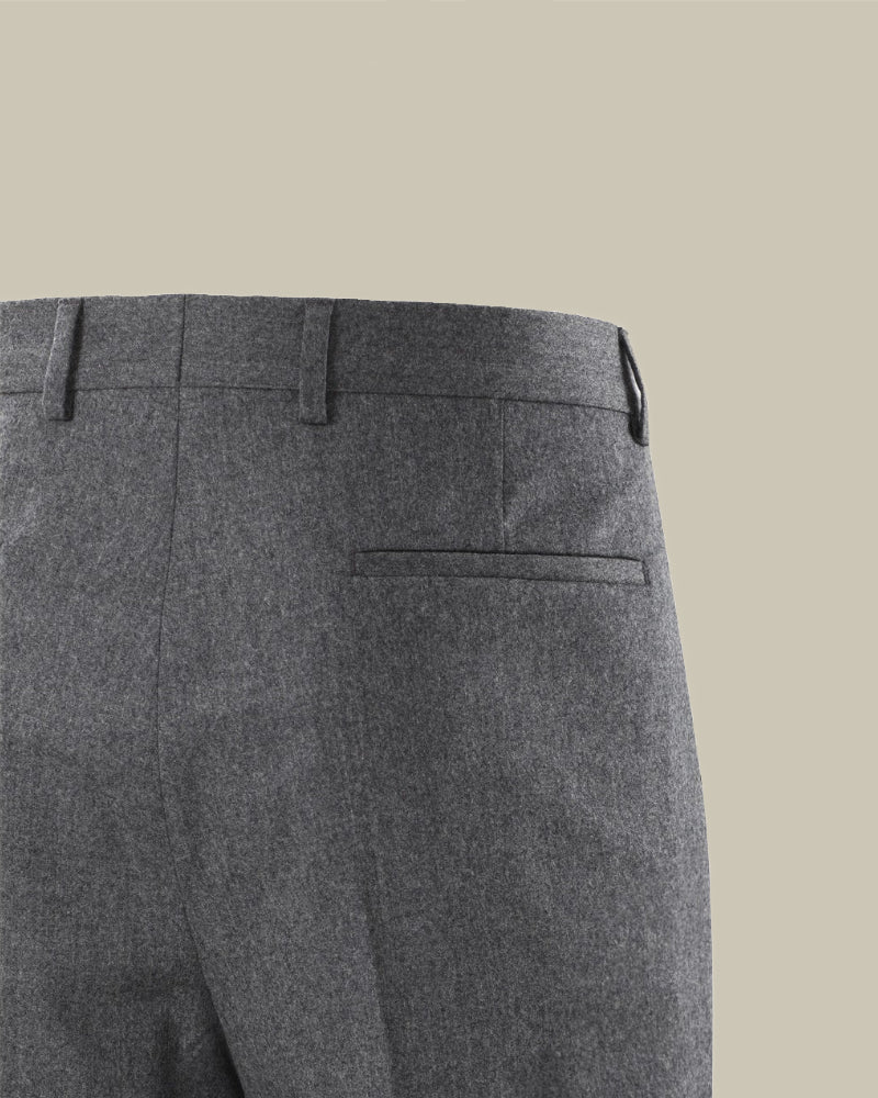 Grey Single Pleat Lightweight Flannel Trouser