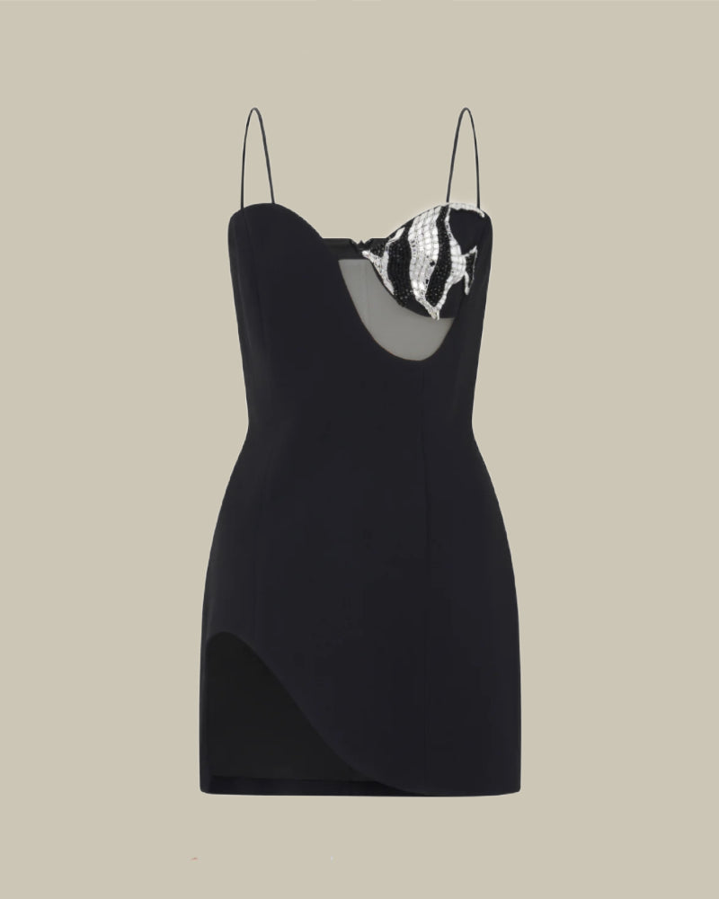 Crystal Embroided Fish Bra Patch Mini Dress
