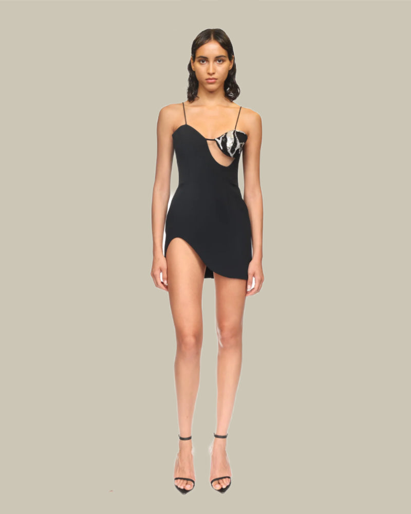 Crystal Embroided Fish Bra Patch Mini Dress