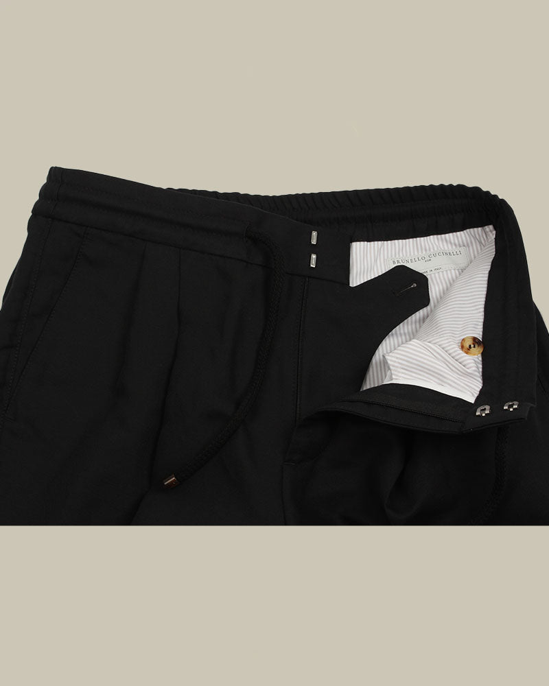 Black Linen Blend Drawstring Trouser