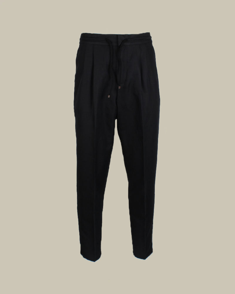 Black Linen Blend Drawstring Trouser
