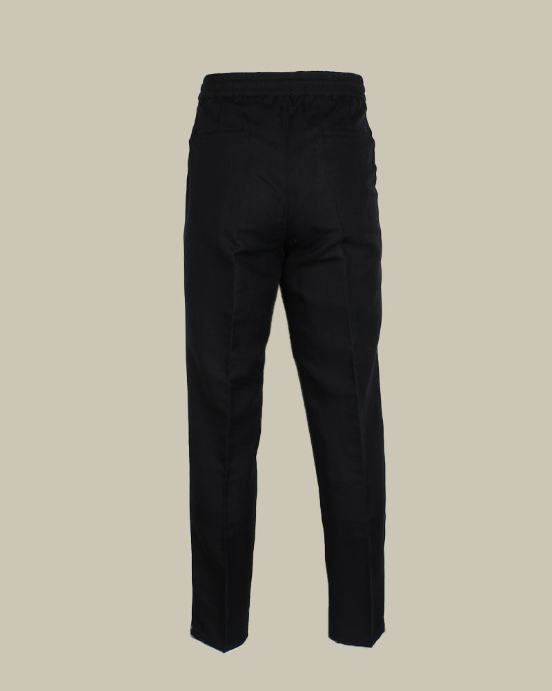 Black Linen Blend Drawstring Trouser
