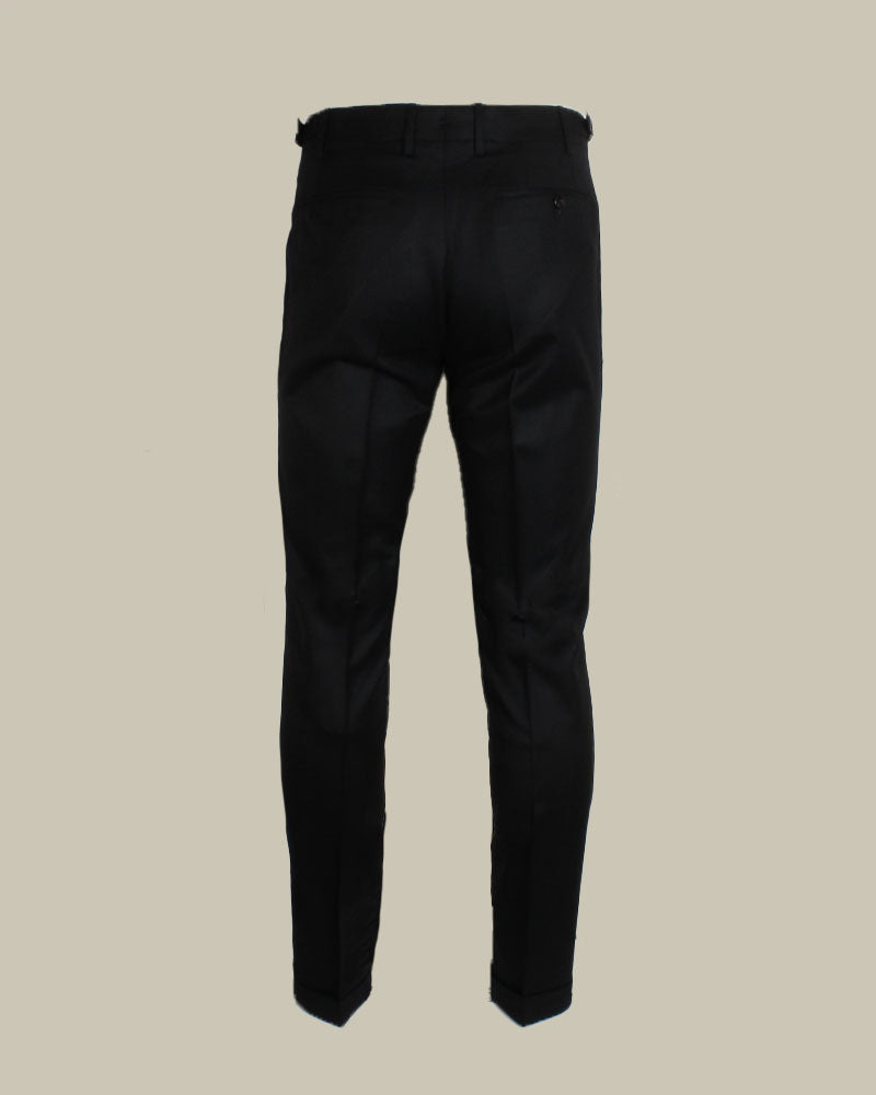 Black Flannel Pleated Side Fasten Trousers