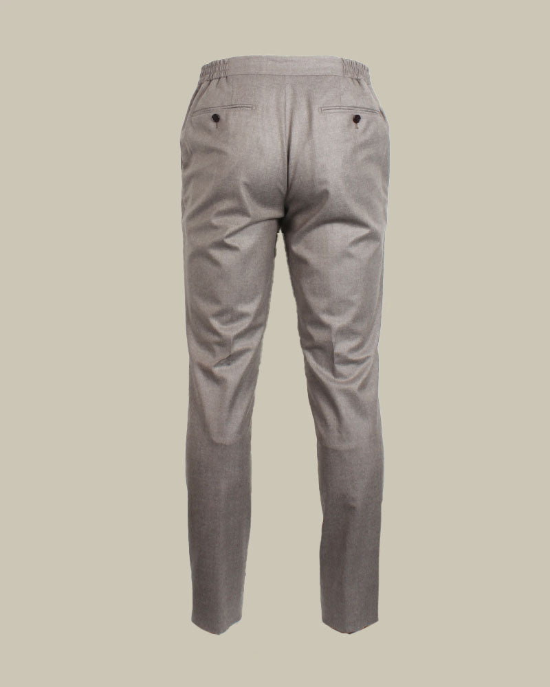 1 Pleat Drawstring Flannel Trouser Taupe
