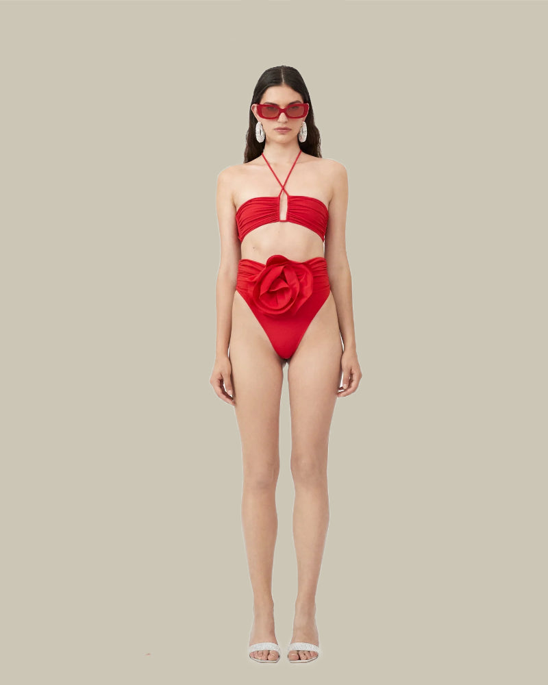 Red Flower Bottom Bikini