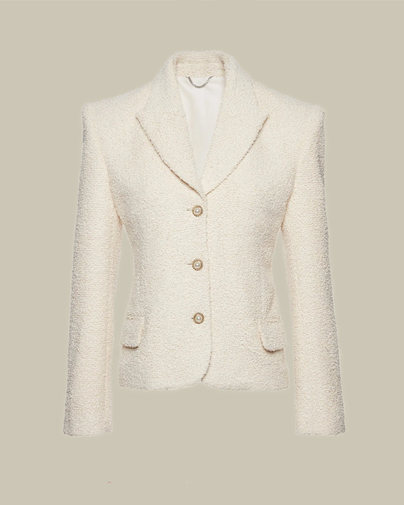 Cream Boucle Gold Button Blazer
