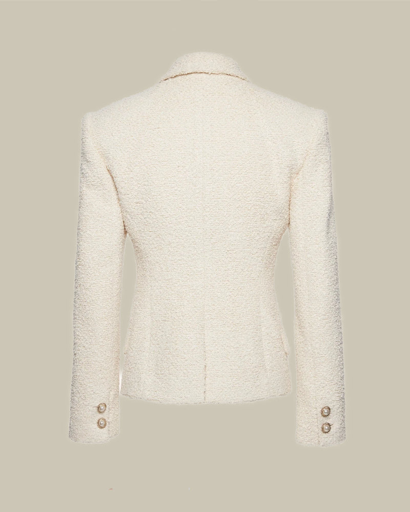 Cream Boucle Gold Button Blazer