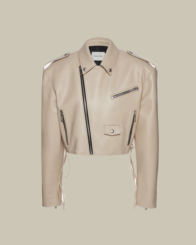 Magda Butrym Beige Leather Biker Jacket MAISON 49