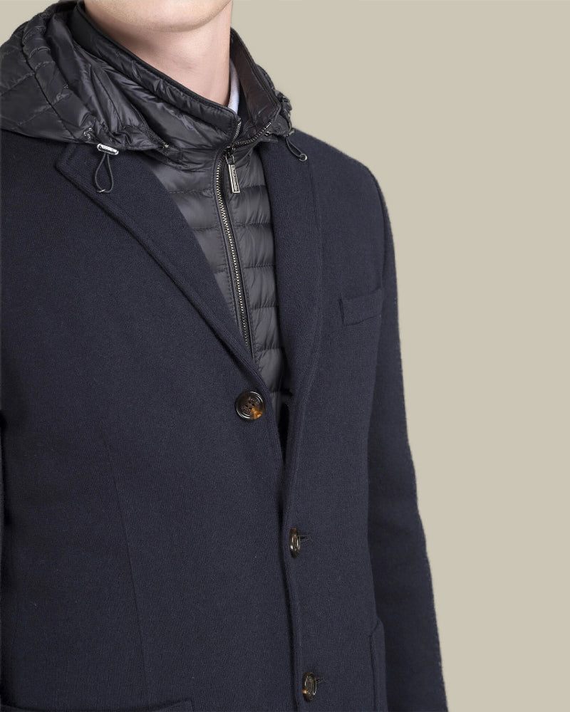BELLOTTO Navy Cashmere Blend Knit Down Blazer