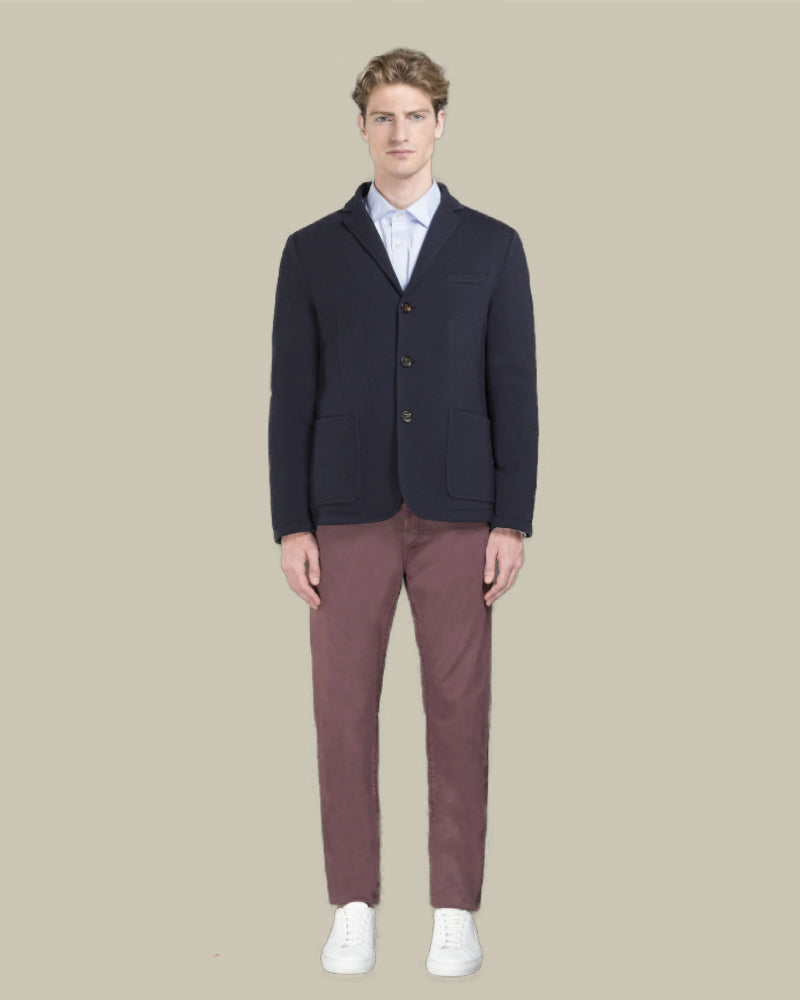 BELLOTTO Navy Cashmere Blend Knit Down Blazer
