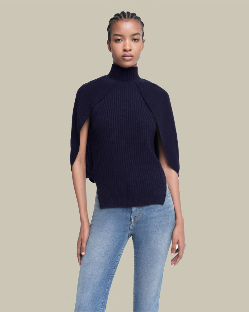 Jeannie Navy Turtleneck Cape Tank Top