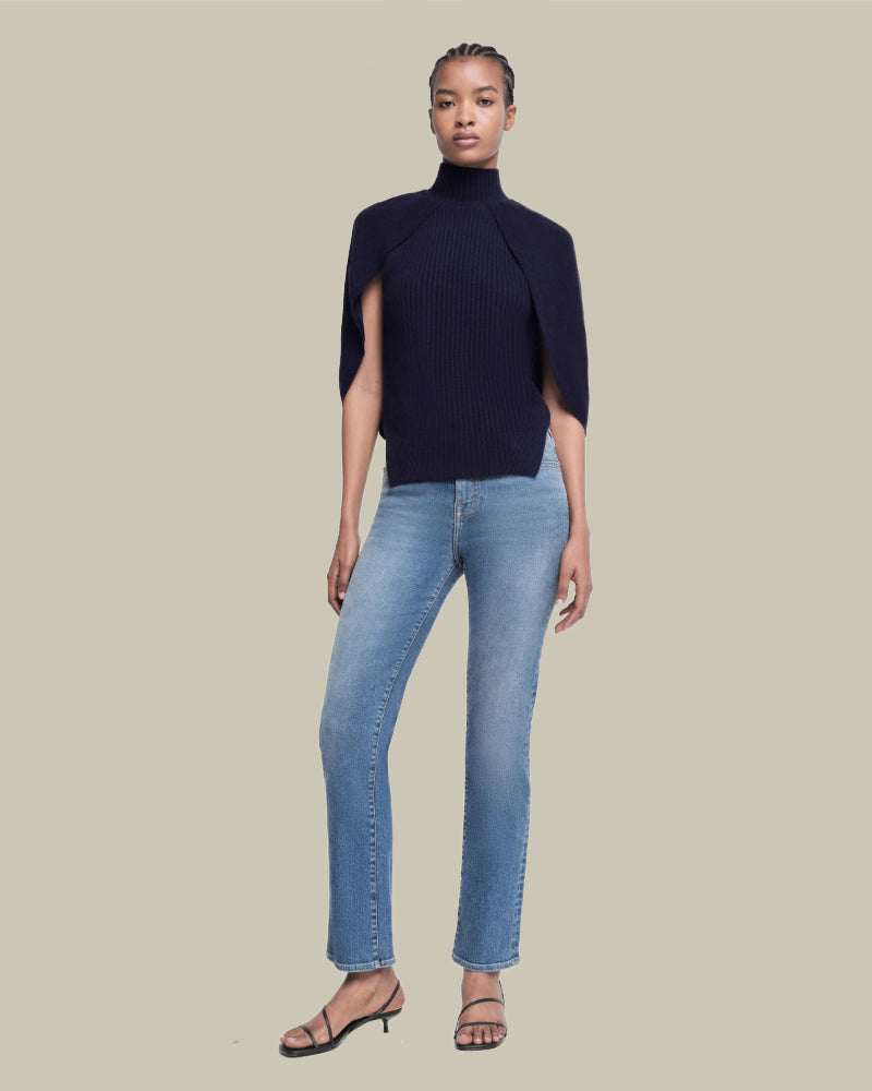 Jeannie Navy Turtleneck Cape Tank Top