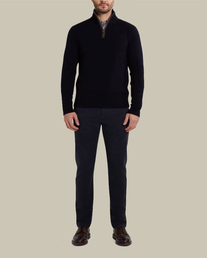 Midnight Cashmere Leather Detail Half Zip
