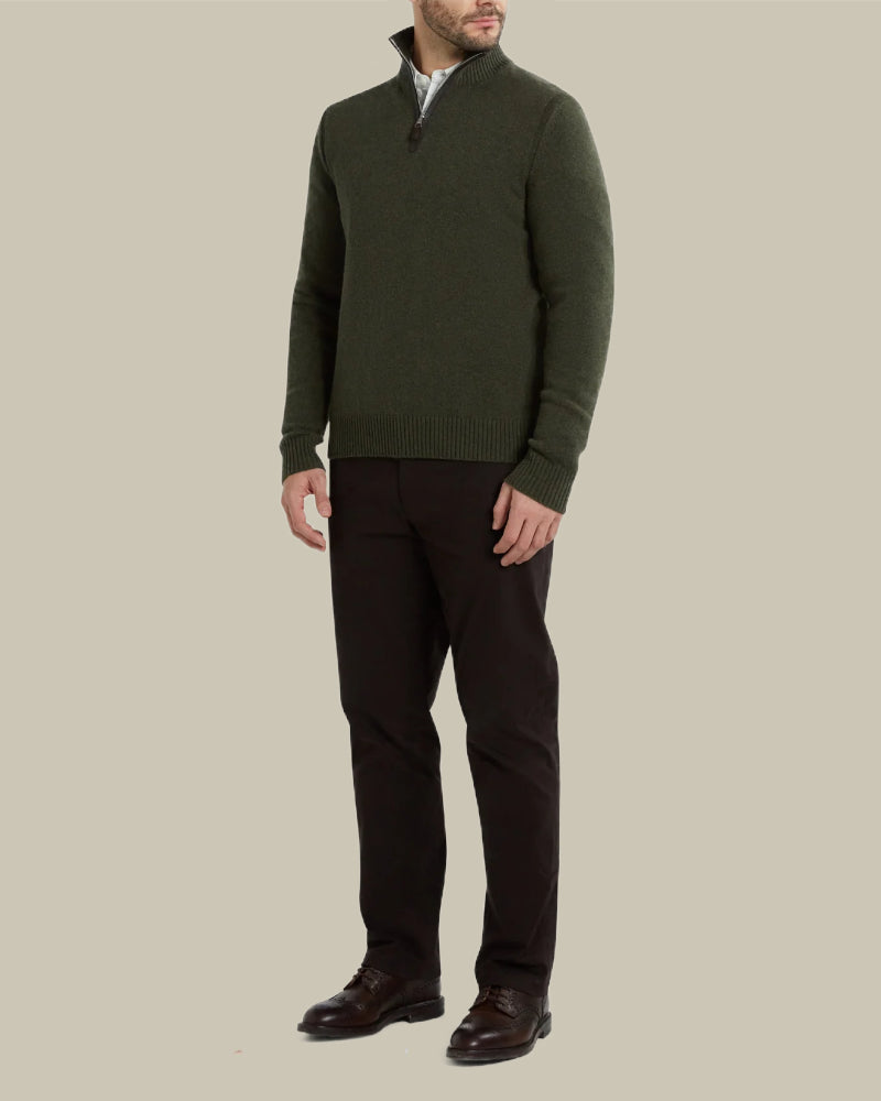 Loden Cashmere Leather Detail Half Zip