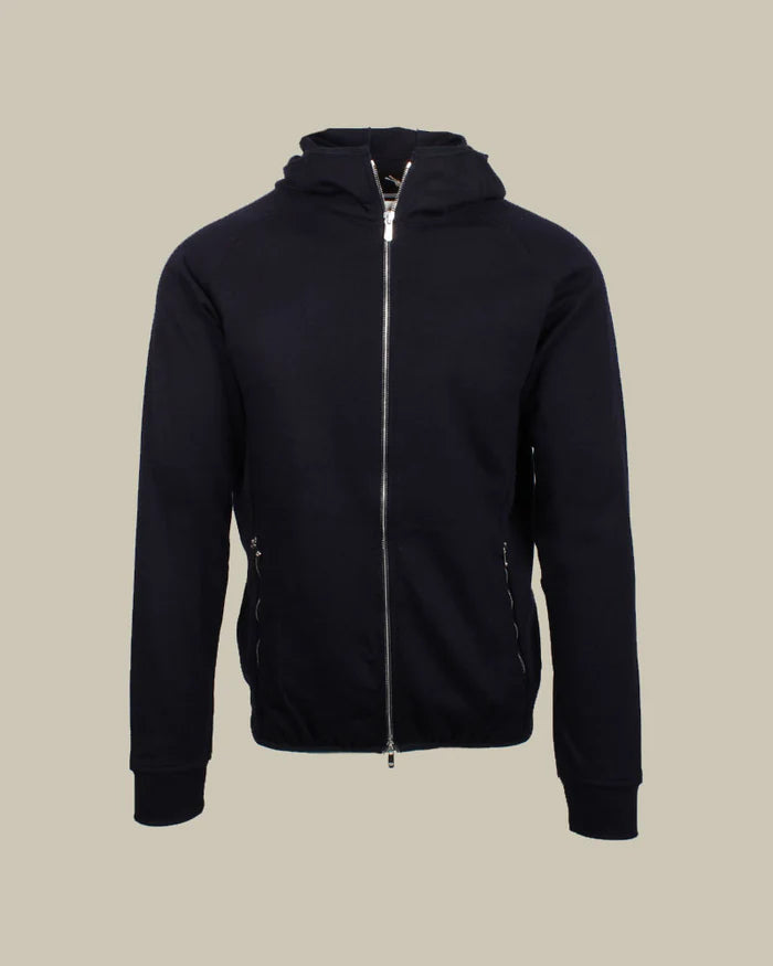 Navy Cashmere Blend Jersey Hooded Twinset