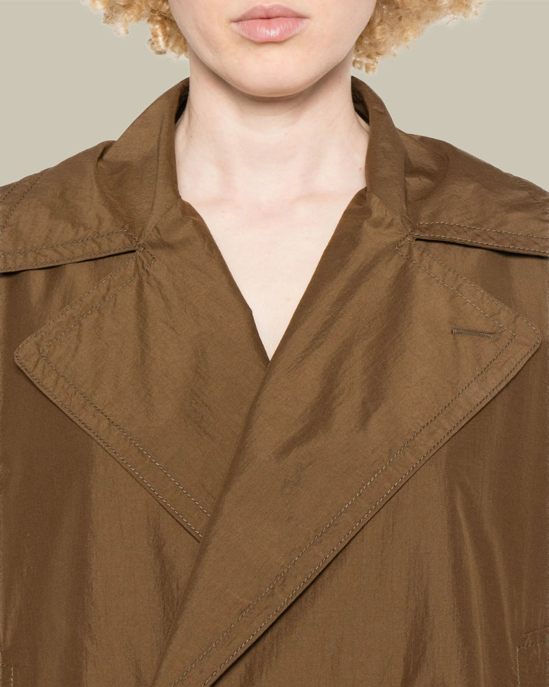 Brown Crinkled Trench Jacket