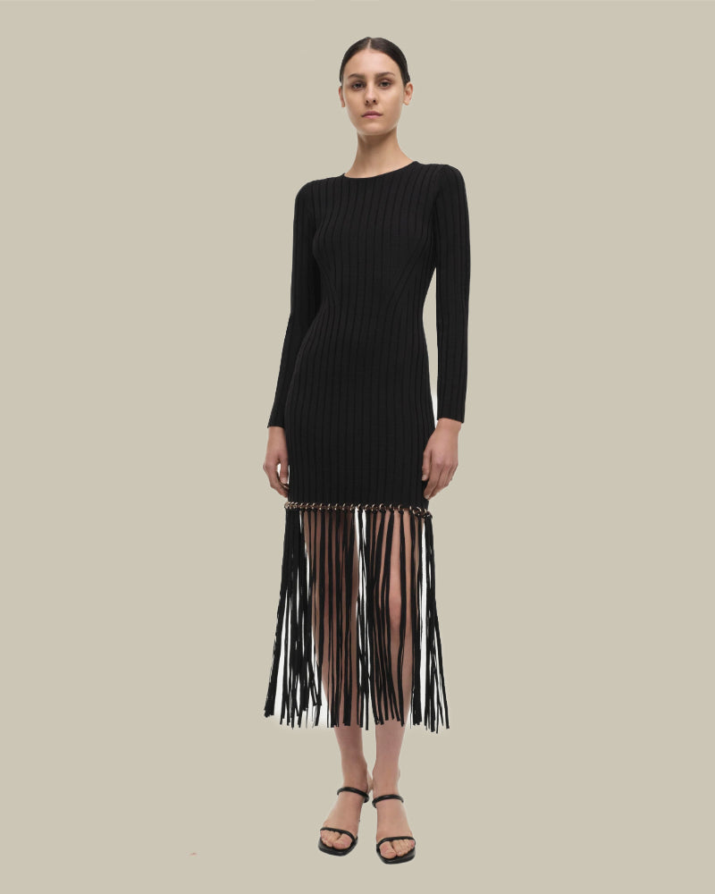 Sharon Black Maxi Fringe Dress