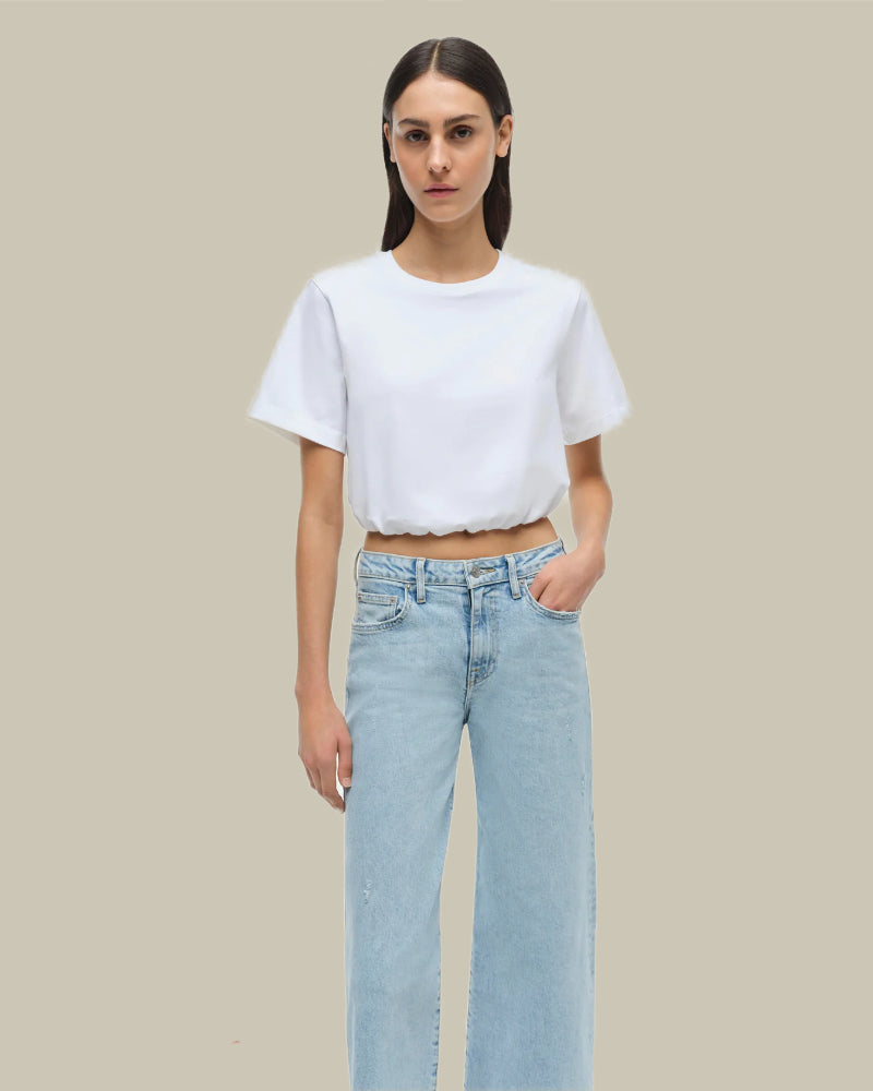 White JoJo Short Sleeved Cropped T Shirt