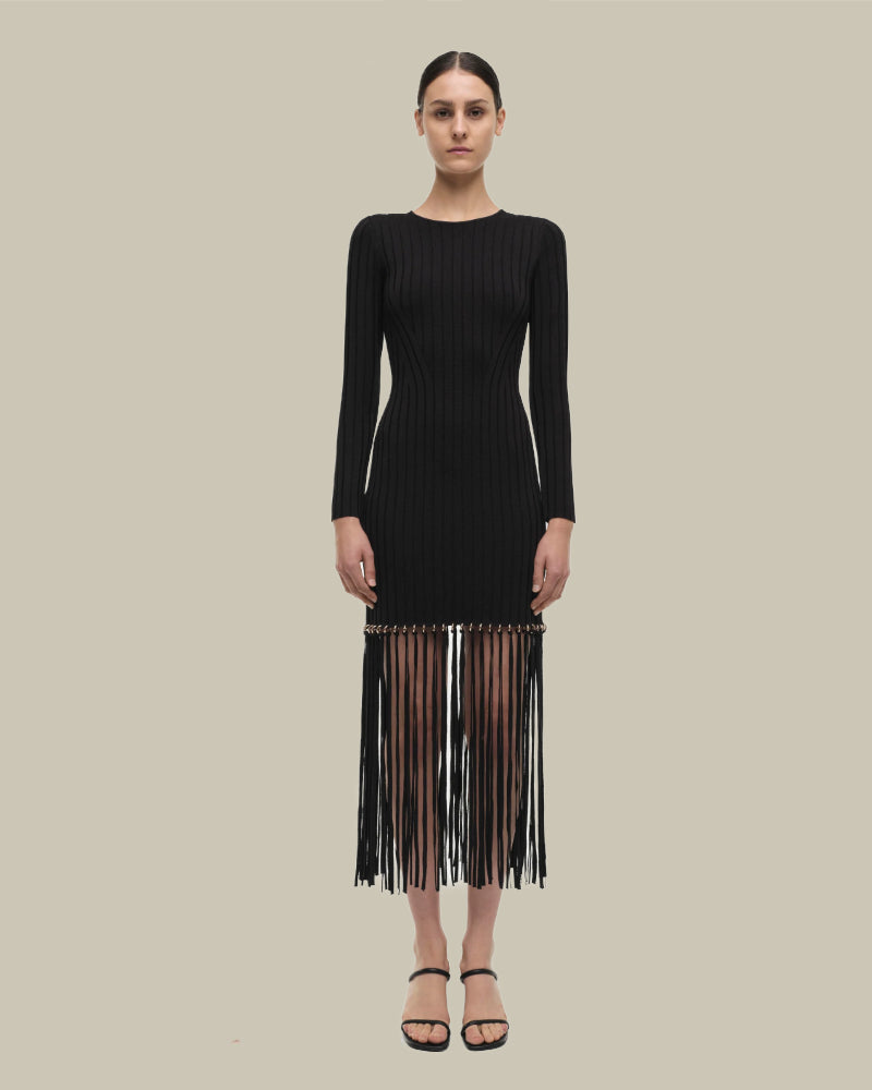 Sharon Black Maxi Fringe Dress