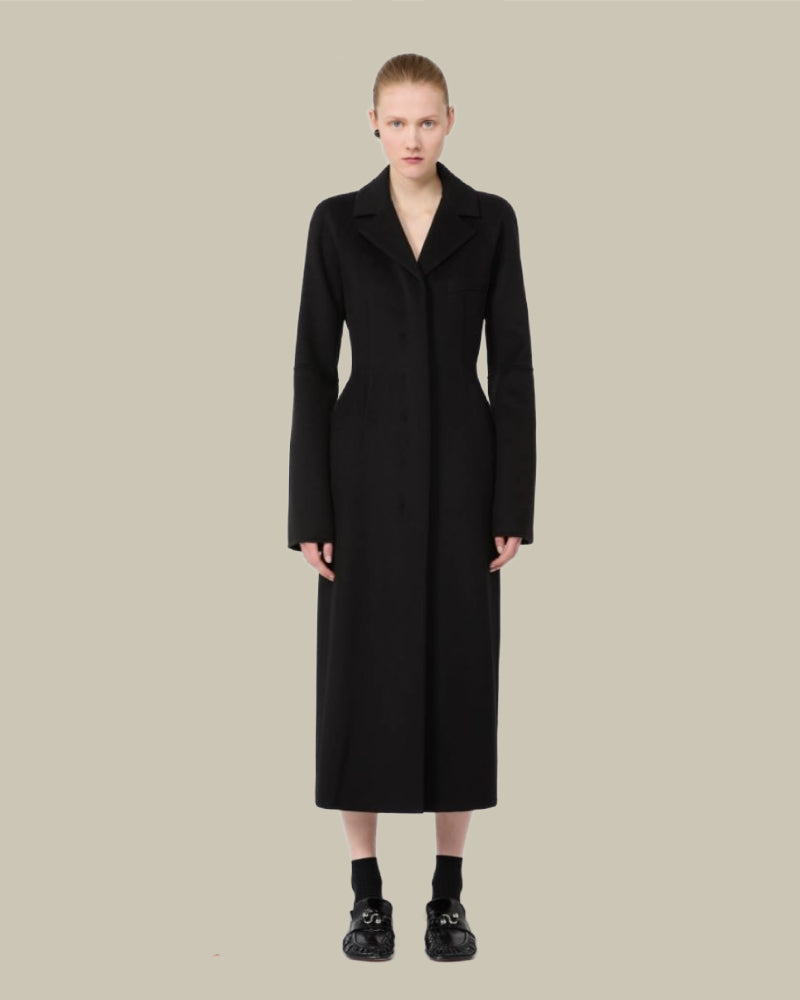Black Slim Fit Long Wool Coat