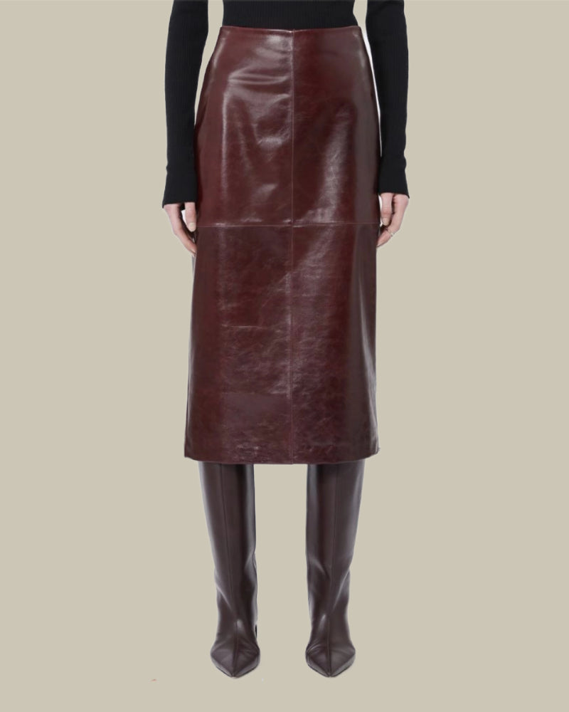 Afa Nappa Leather Skirt Bordeaux