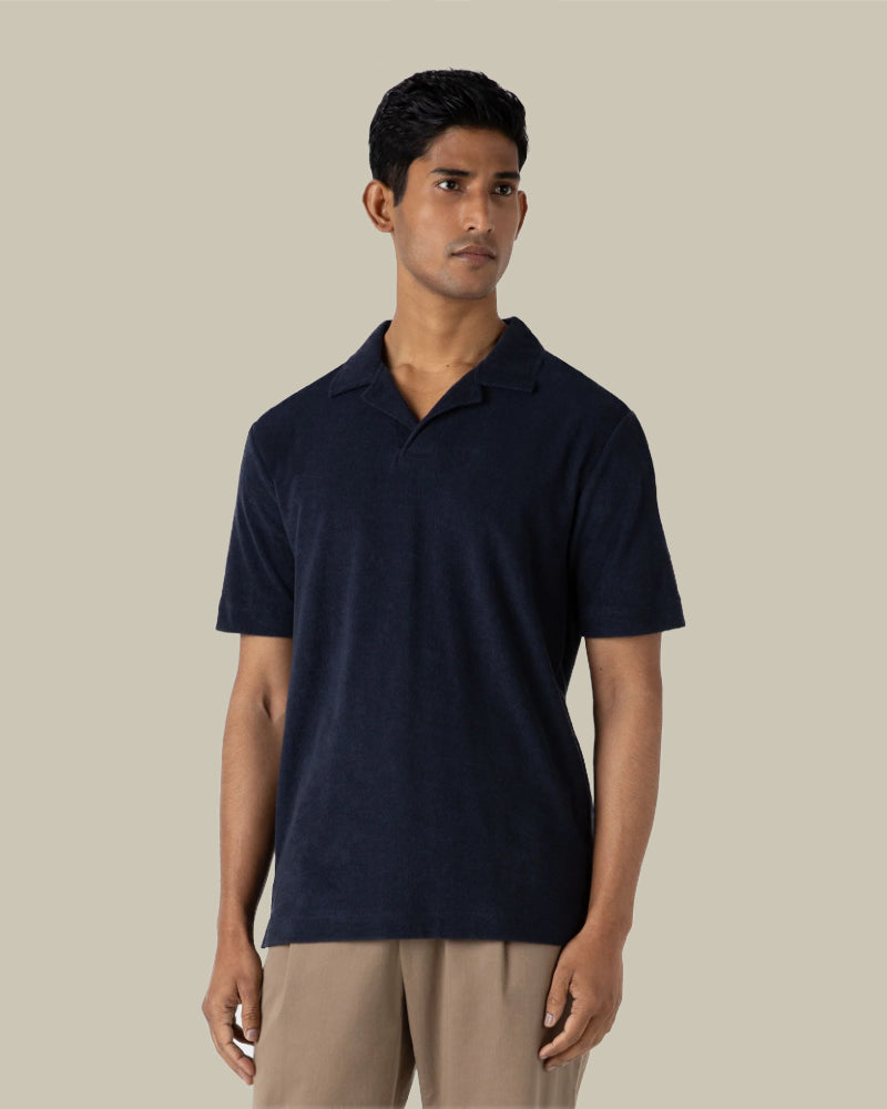 Navy Towelling Skipper Polo