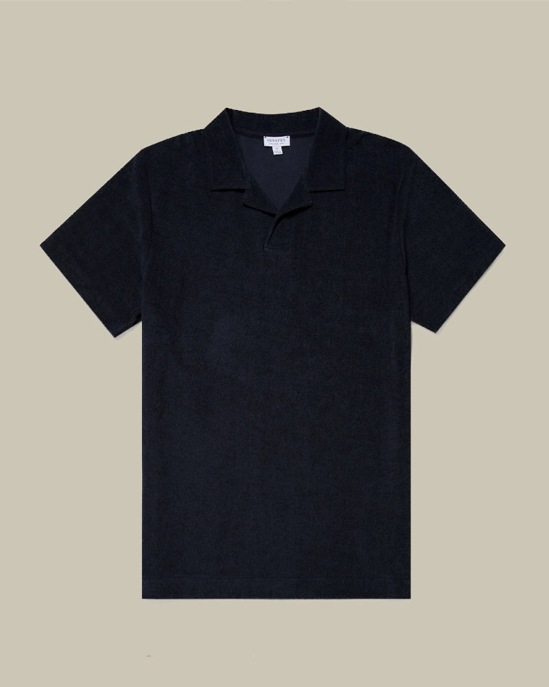 Navy Towelling Skipper Polo