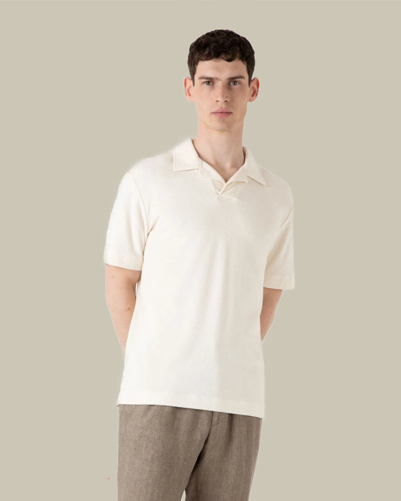 Beige Towelling Skipper Polo