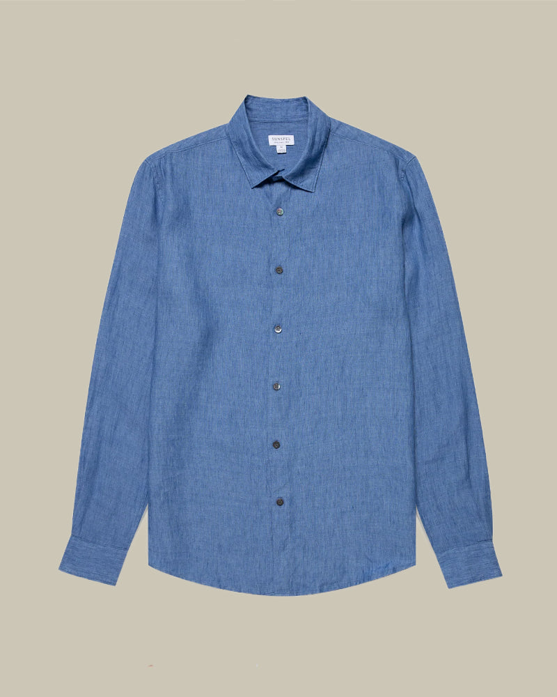Ink Blue Long Sleeve Linen Shirt