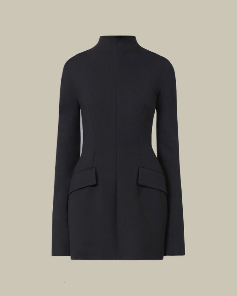 Tefrite Black Wool Blend Blazer Dress