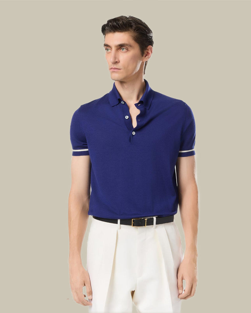 Midnight Contrast Cashmere Silk Knitted Polo
