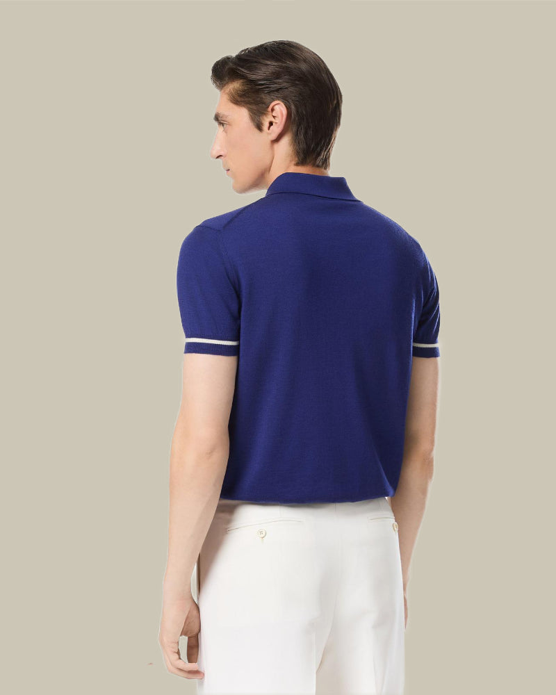 Midnight Contrast Cashmere Silk Knitted Polo