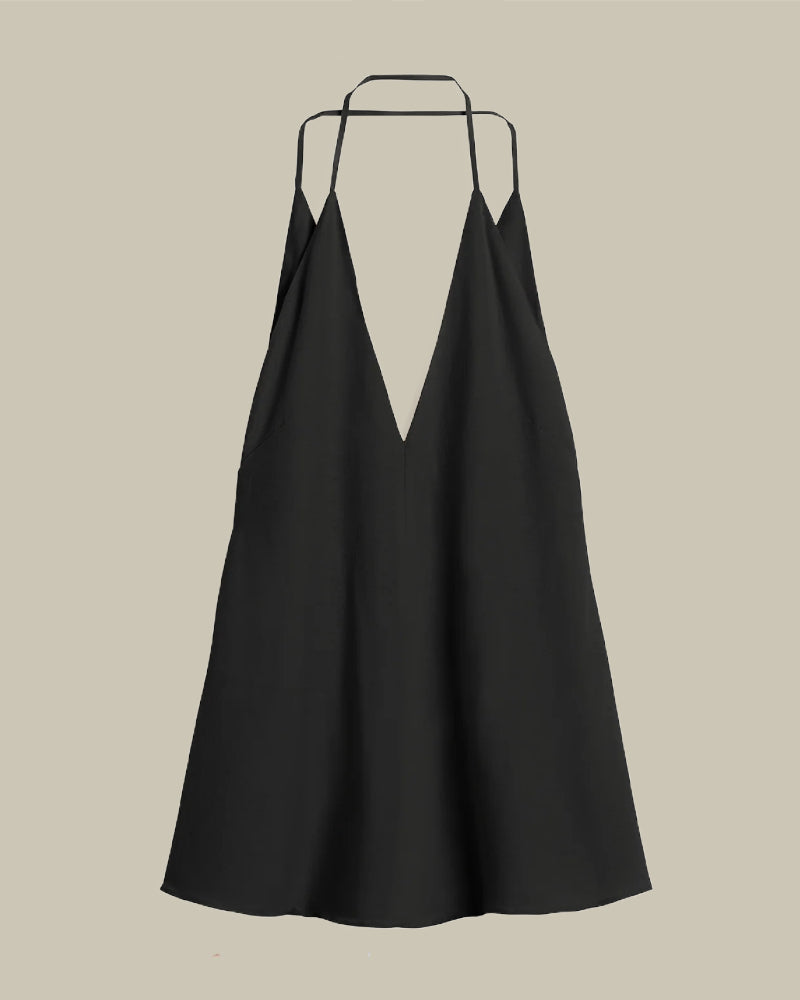 Double Halter Silk Top Black