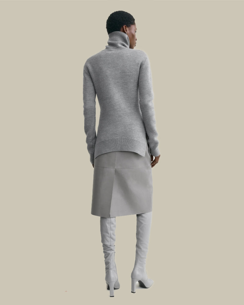Grey High Neck Double Knit