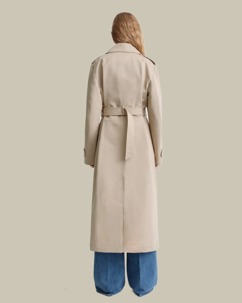 Beige Cotton Biker Trench Coat