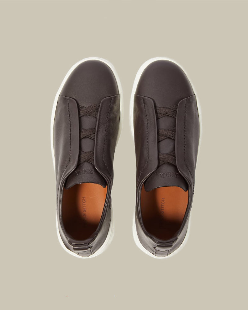 Brown Deerskin Triple Stitch Sneakers