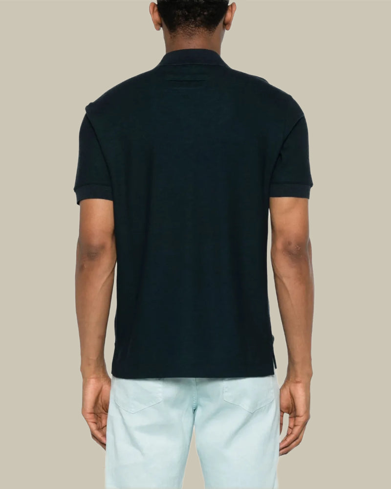 Teal Cotton & Cashmere Pique Skipper Polo