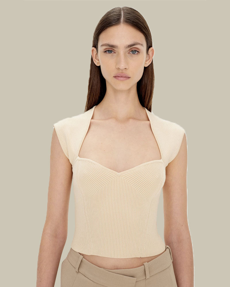 Abia Rib Knit T Shirt Almond