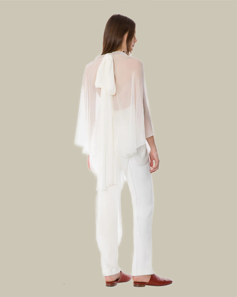 White Sheer Stretch Cady Blouse