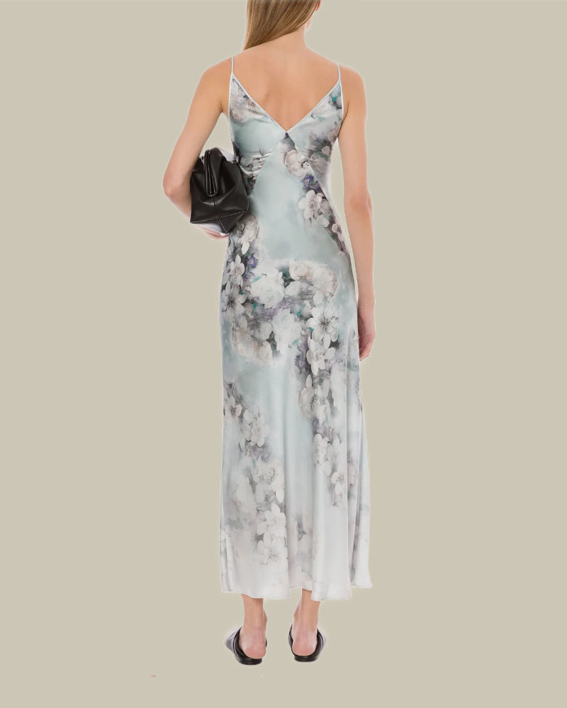 Washed Satin Slip Flower Print Dress