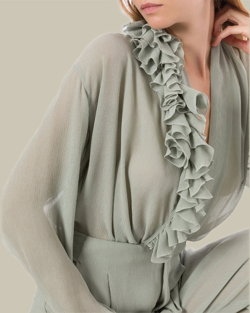 Floral Grey Shirt In Creponne Viscose