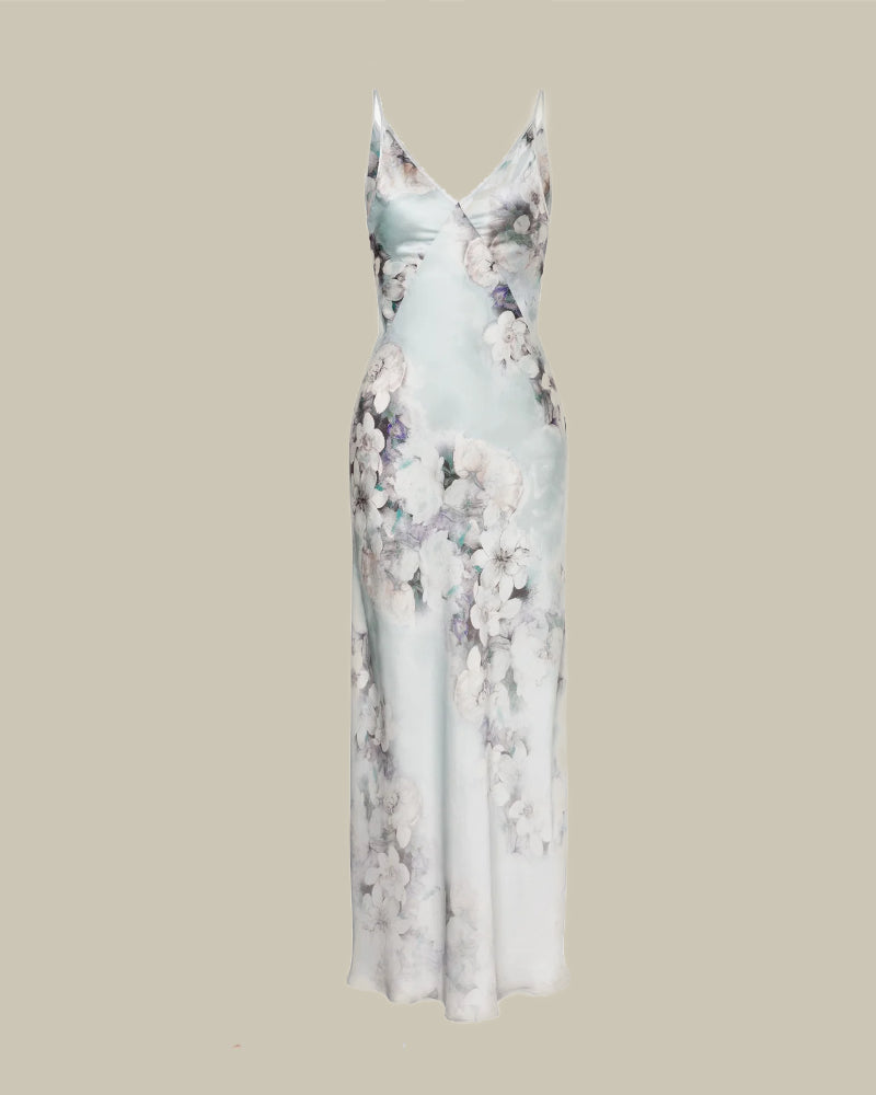 Washed Satin Slip Flower Print Dress